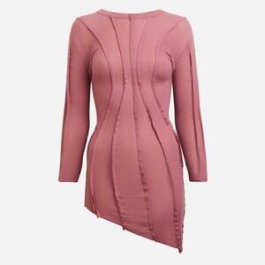 Sami Miro Vintage Asymmetric Long Sleeve Mini Dress in Aventurine Pink